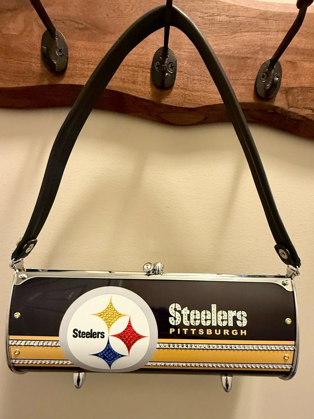 Pittsburgh Steelers Rhinestone Baguette Handbag – Black & Gold Y2K Purse